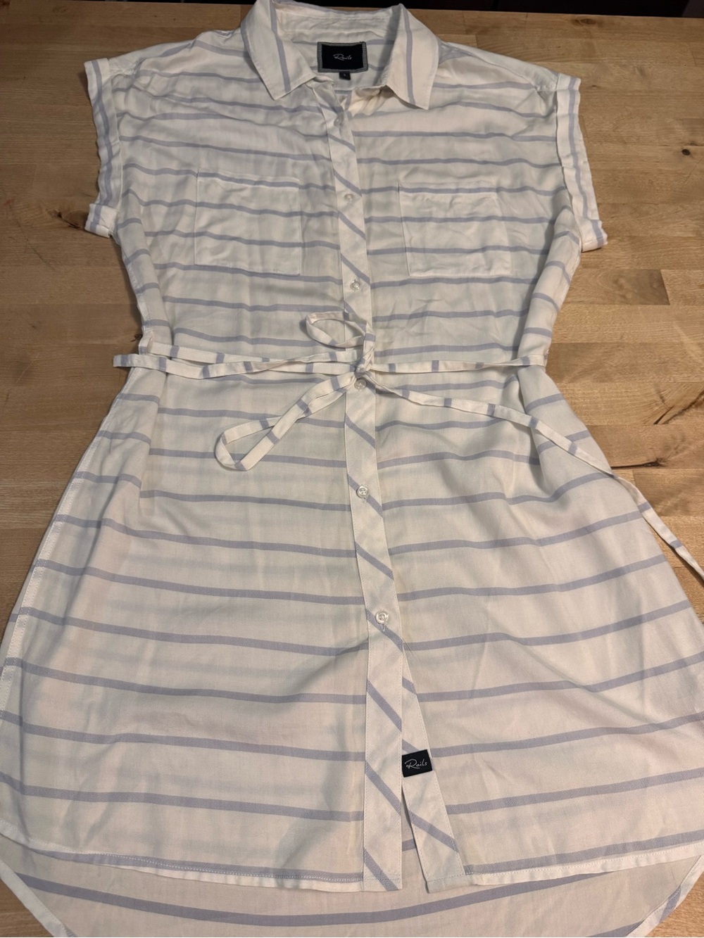 Rails Rayon White & Light Blue Striped Mini Shirt Dress